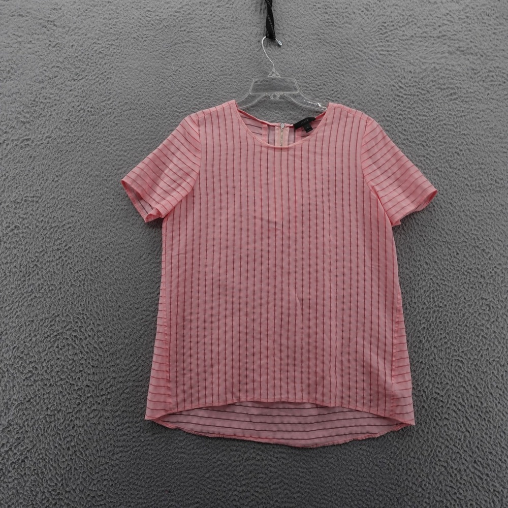 J Crew Shadow Stripe‎ Semi Sheer Short Sleeve Top Size 8 Blossom Pink Womens